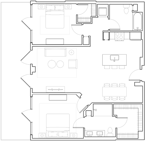Floor plan for 2 beds, 2 baths, 1159 sqft